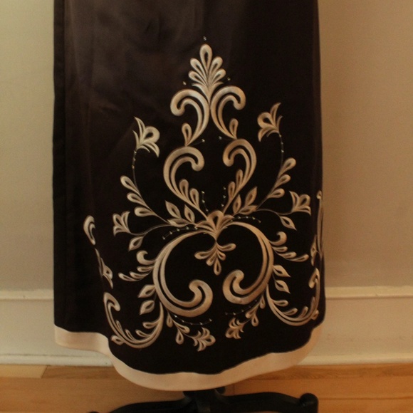 2000's/Y2K Jessica Mcclintock Gunne Sax Brown and White Embroidered Satin Prom D - Picture 4 of 8